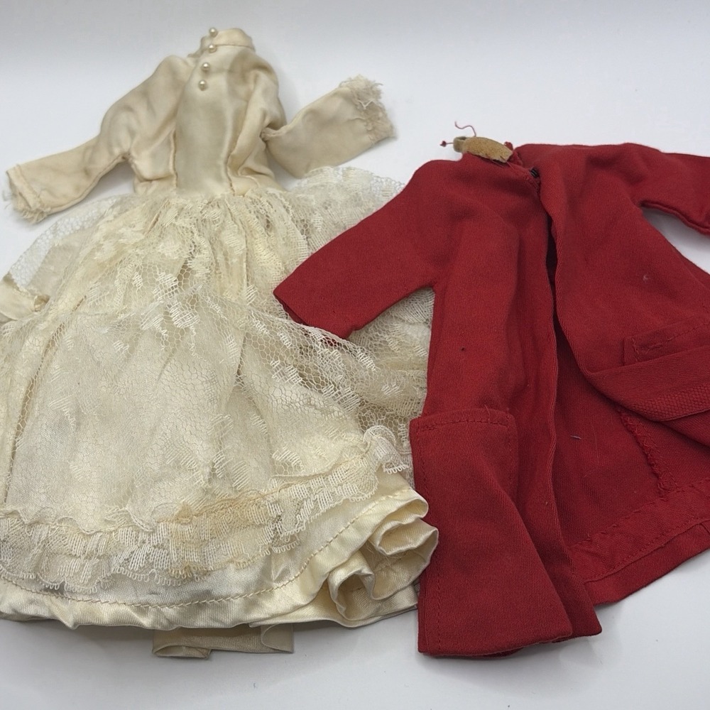 Vintage 60s Doll Wedding Dress Lace Unbranded Possibly Tammy? Bride Red Coat Lot